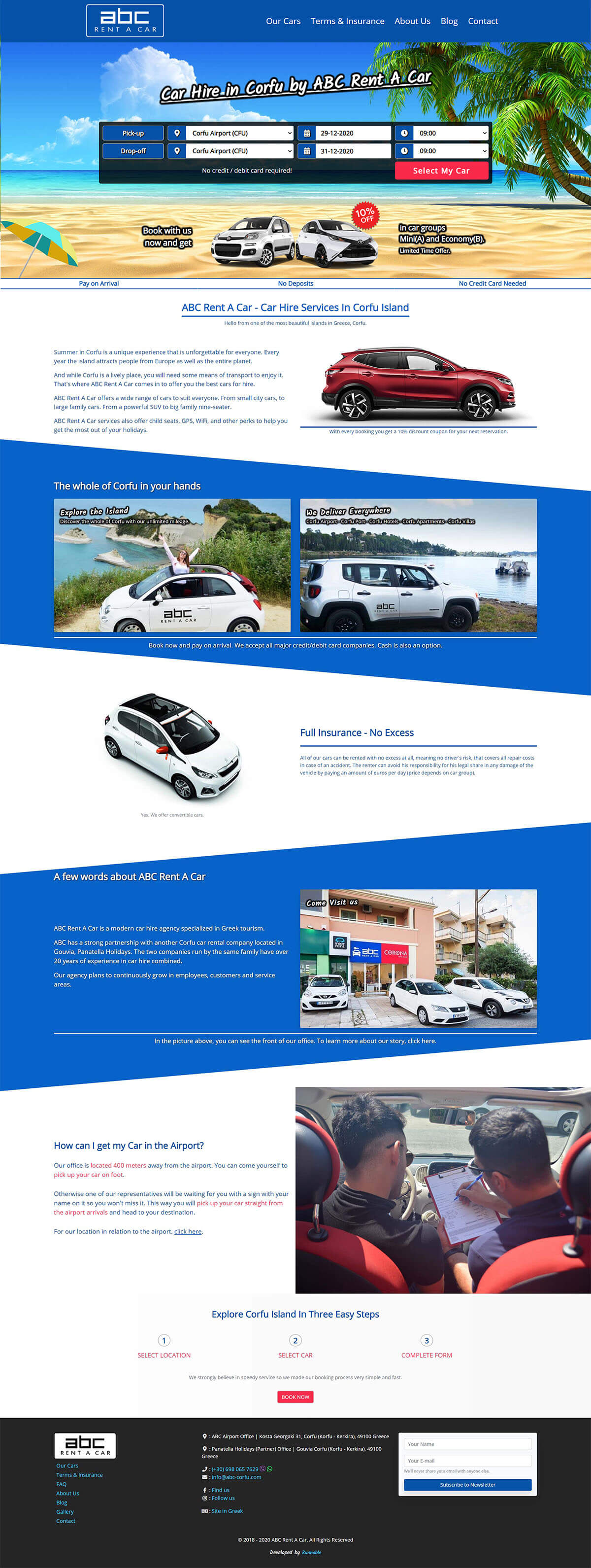 Ιστοσελίδα ABC Rent a Car στην Κέρκυρα με οχήματα και περιεχόμενο κράτησης