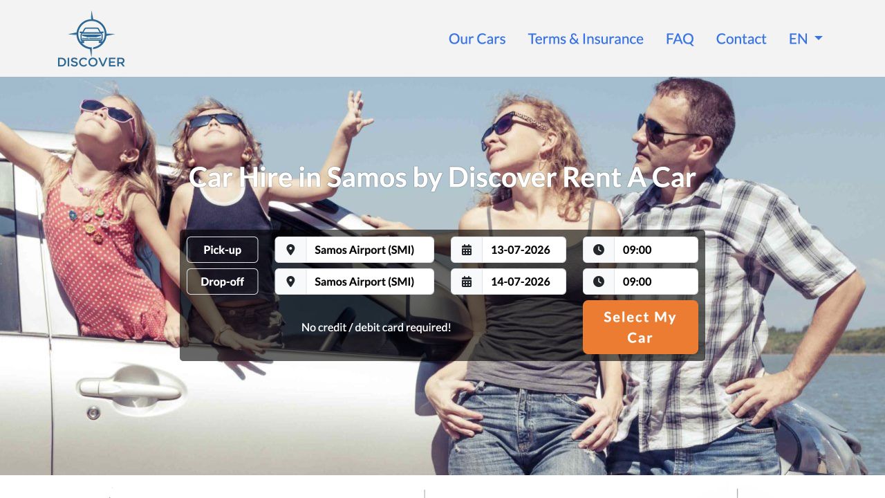 Αρχική σελίδα της Discover Rent A Car στη Σάμο